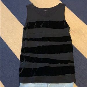 Loft black on black velvet top S